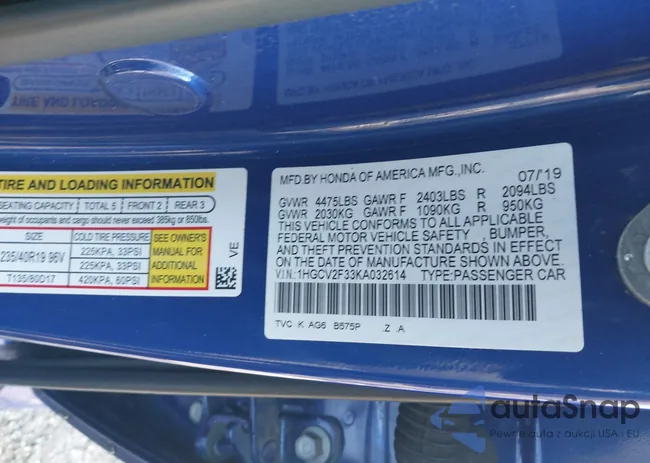 1HGCV2F33KA032614: 44302565