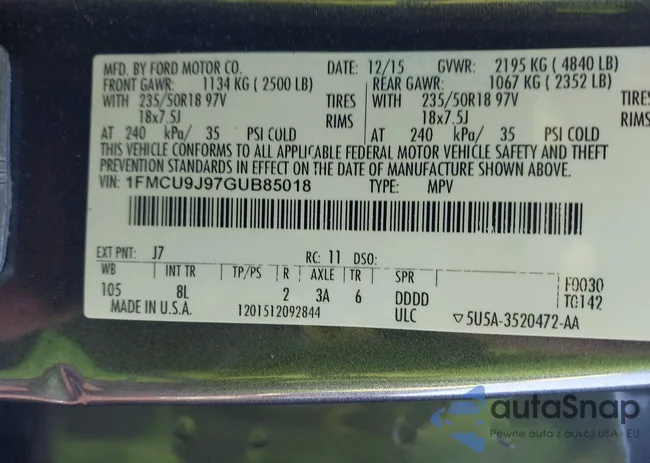 1FMCU9J97GUB85018: 44302583