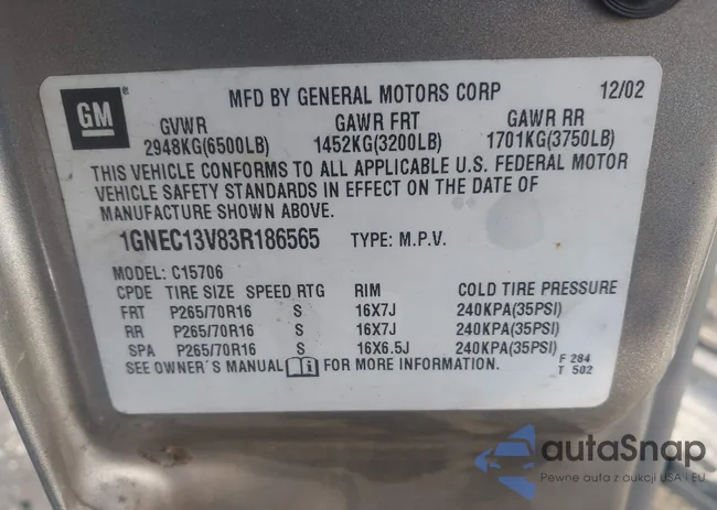 1GNEC13V83R186565: 44301723