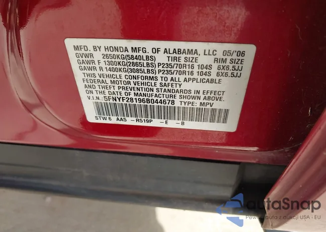 5FNYF28196B044678: 44301877