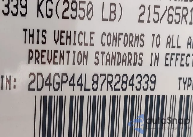 2D4GP44L87R284339: 44301947