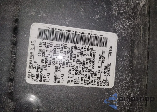 JN8AT2MV9KW396611: 44303127