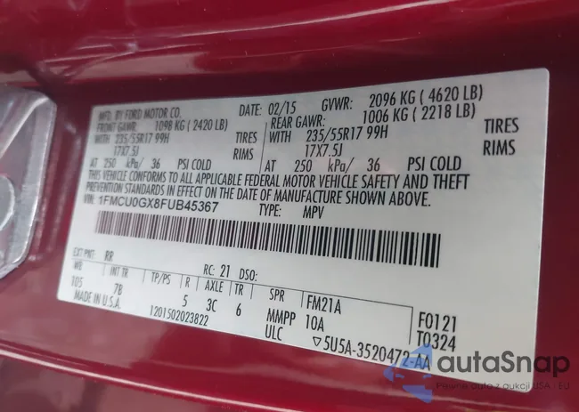 1FMCU0GX8FUB45367: 44303217