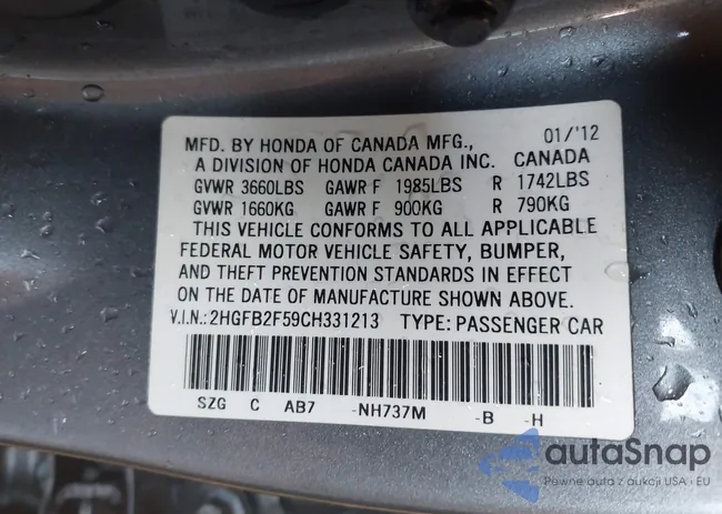 2HGFB2F59CH331213: 44303280