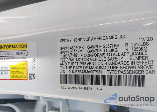 19UUB5F48MA007931: 44303374