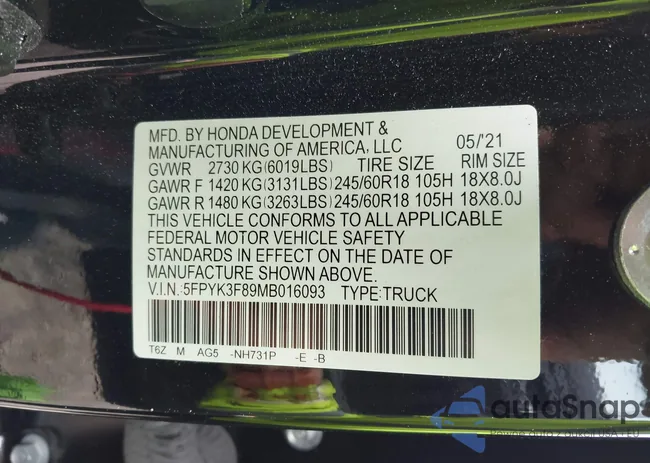 5FPYK3F89MB016093: 44303440