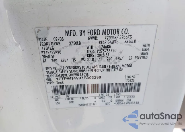 1FTPW14V97FA03298: 44303500