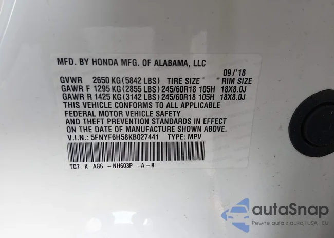 5FNYF6H58KB027441: 44303505