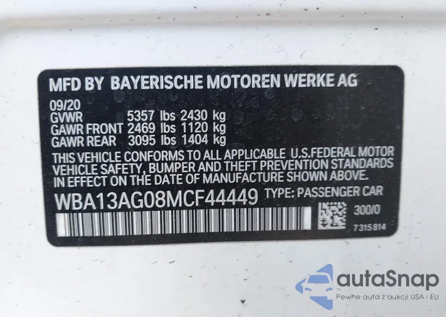 WBA13AG08MCF44449: 44303520