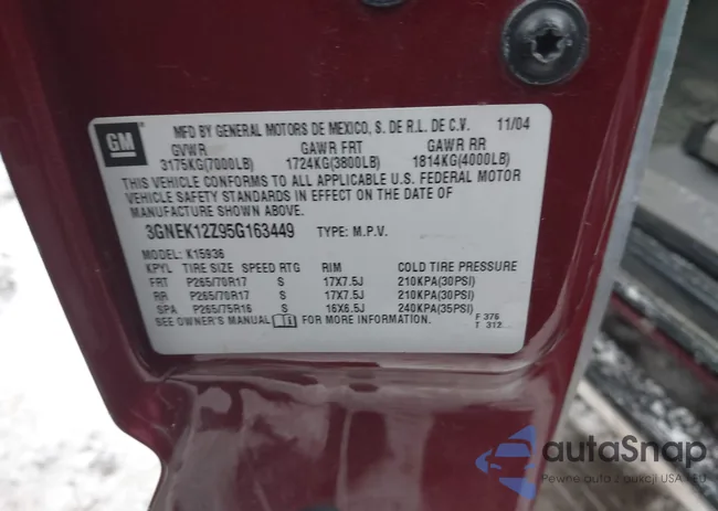 3GNEK12Z95G163449: 44304280