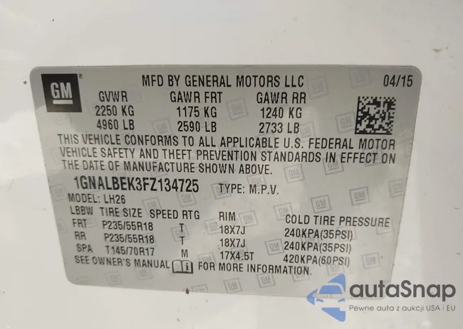 1GNALBEK3FZ134725: 44304283