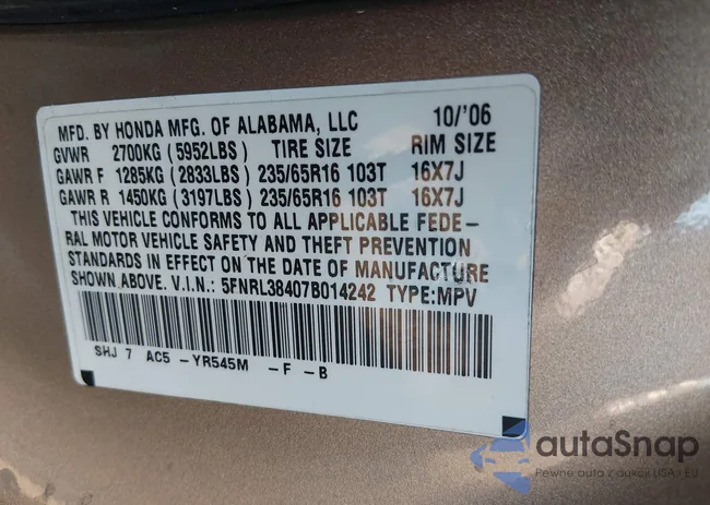 5FNRL38407B014242: 44304317