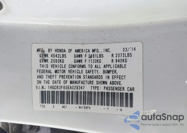 1HGCR3F85EA028347: 44304347