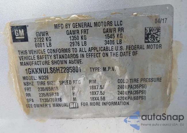 1GKKNULS6HZ285801: 44304584