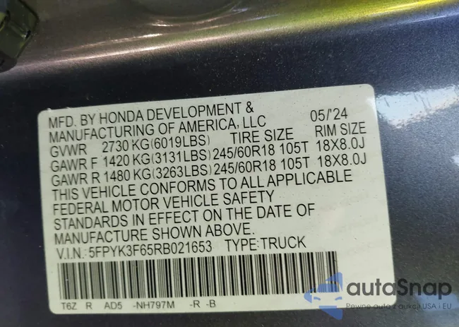 5FPYK3F65RB021653: 44303653