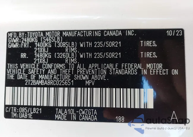 2T2BAMBA8RC025651: 44303657