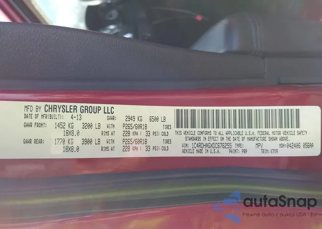 1C4RDHAGXDC676255: 44303835