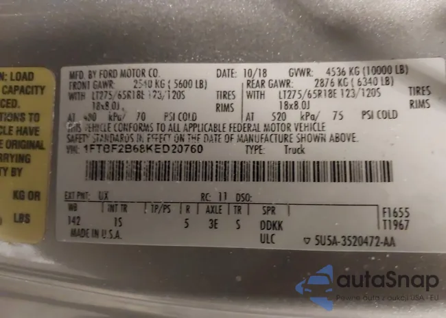 1FTBF2B68KED20760: 44303870