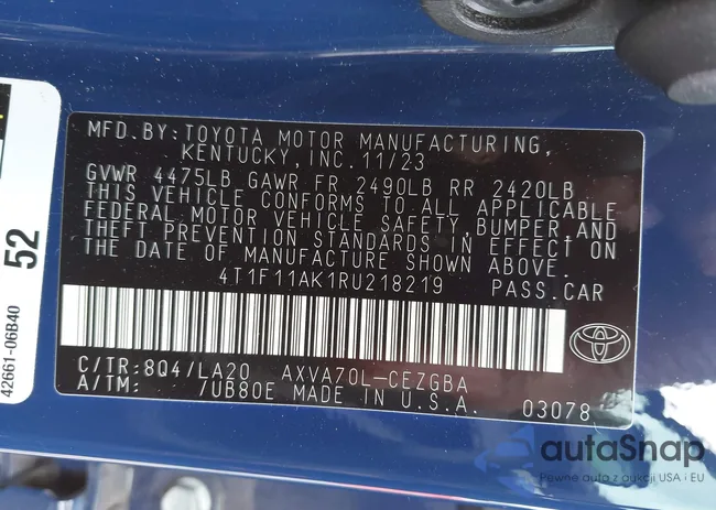 4T1F11AK1RU218219: 44303942