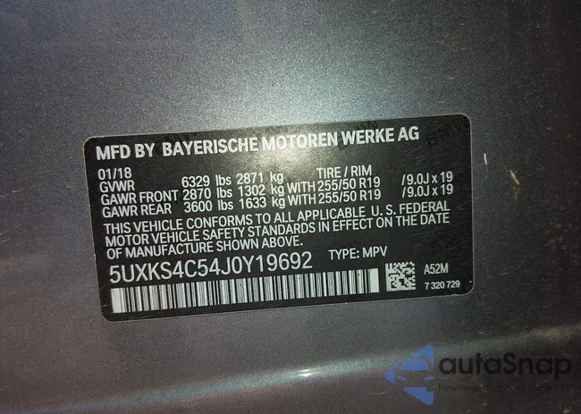 5UXKS4C54J0Y19692: 44305100