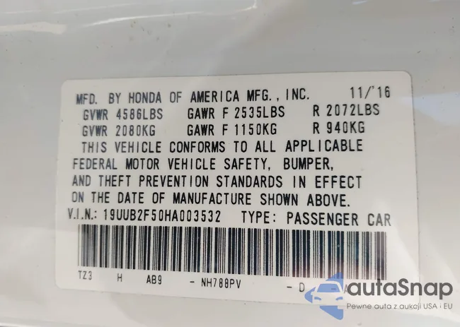 19UUB2F50HA003532: 44305277