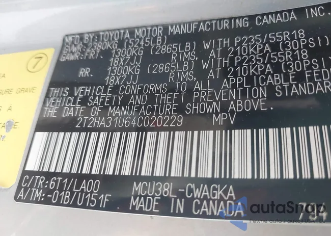 2T2GA31UX4C003901: 44306053