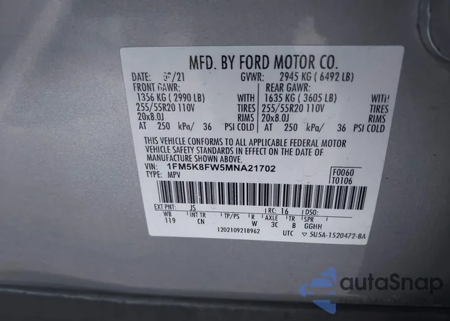 1FM5K8FW5MNA21702: 44306147