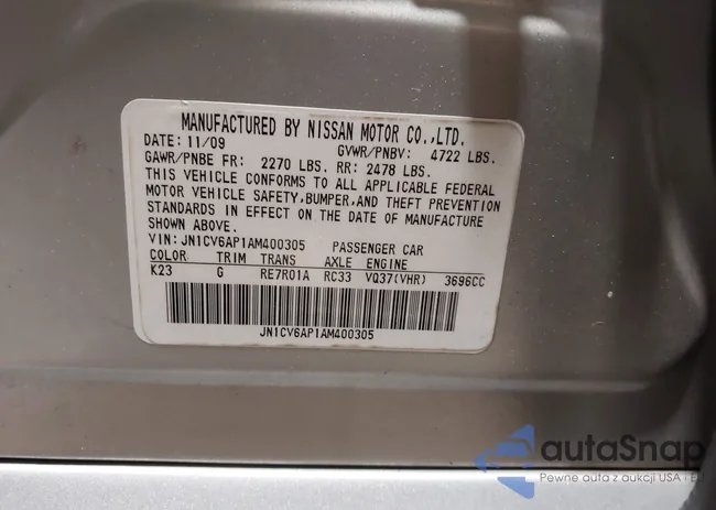 JN1CV6AP1AM400305: 44306220