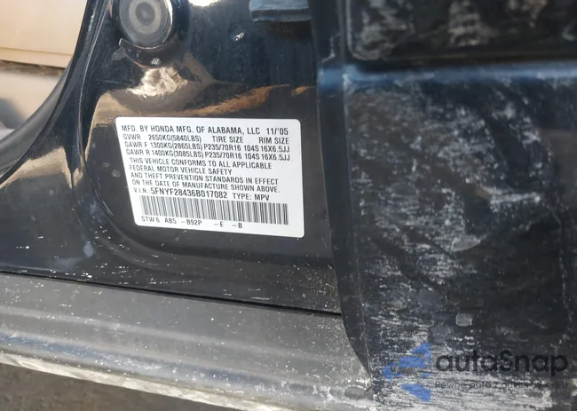 5FNYF28436B017082: 44306229