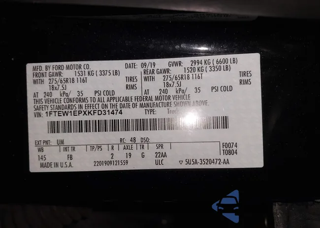 1FTEW1EPXKFD31474: 44306243