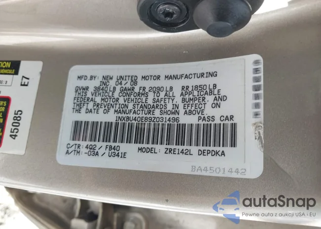 1NXBU40E89Z031496: 44306389