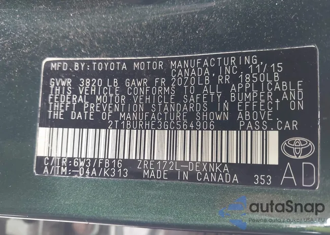 2T1BURHE3GC564906: 44306527