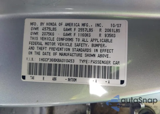 1HGCP368X8A010453: 44307021