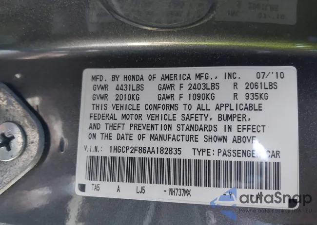 1HGCP2F86AA182835: 44307106