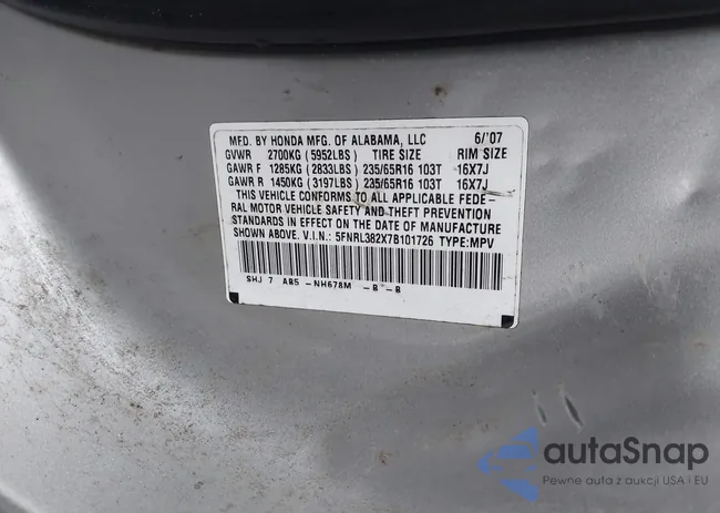 5FNRL382X7B101726: 44307399