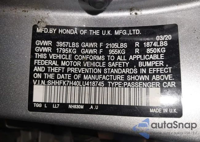 SHHFK7H40LU418745: 44307473