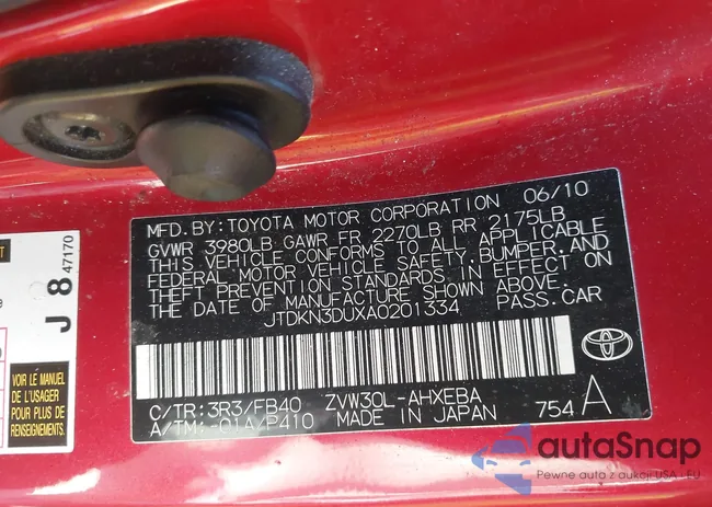 JTDKN3DUXA0201334: 44307475