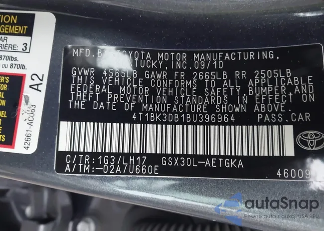 4T1BK3DB1BU396964: 44306630