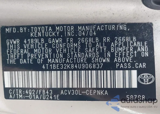 4T1BE32K84U906837: 44306749