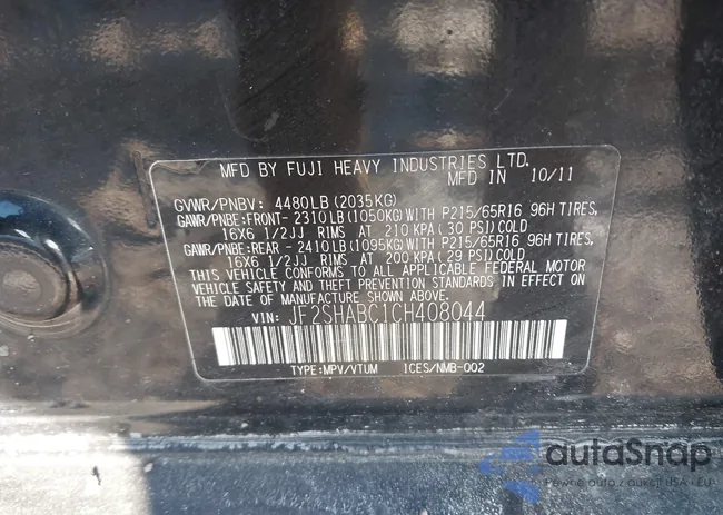 JF2SHABC1CH408044: 44306811