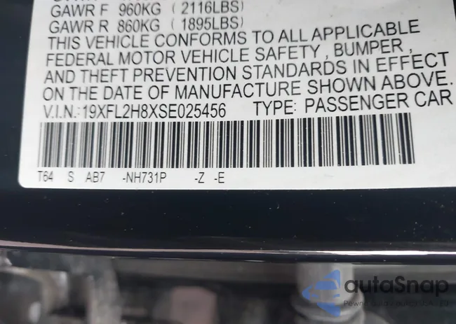 19XFL2H8XSE025456: 44306867