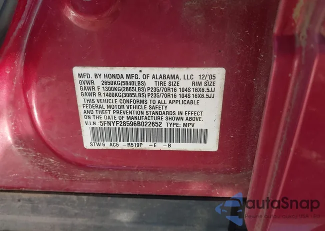 5FNYF28596B022652: 44308271