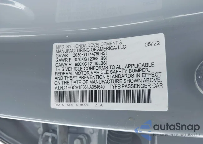 1HGCV1F36NA054640: 44307718