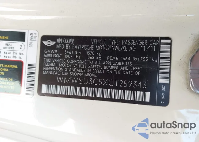 WMWSU3C5XCT259343: 44307763