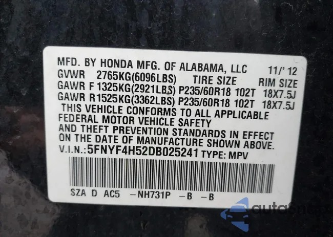 5FNYF4H52DB025241: 44307769