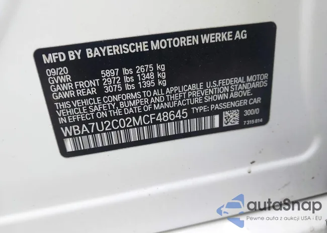 WBA7U2C02MCF48645: 44307832