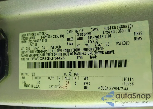 1FTEW1CF3GKF34425: 44307855