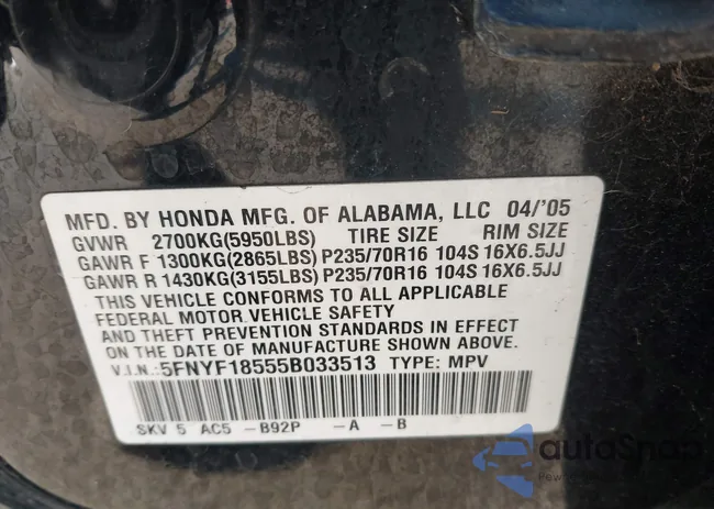 5FNYF18555B033513: 44309233