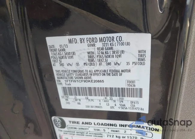 1FTFW1CF9DKE20865: 44309237