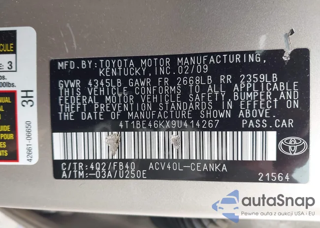 4T1BE46KX9U414267: 44309286